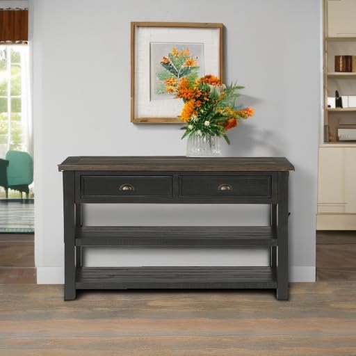 Martin Svensson Home Solid Wood Sofa Console Table, Black with Brown Top
