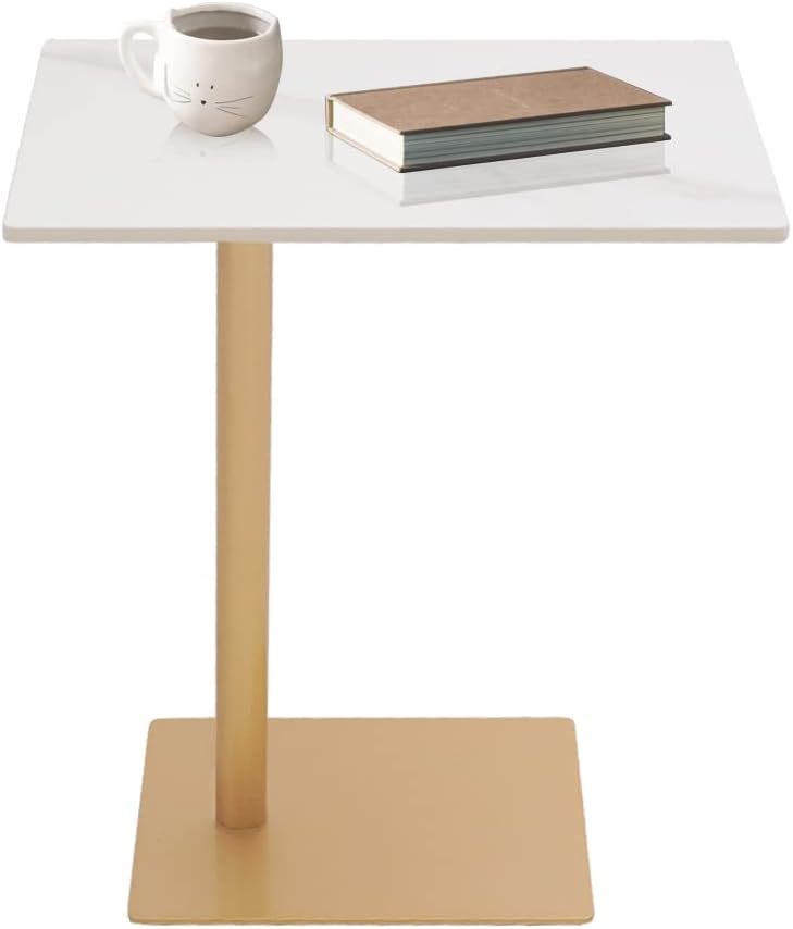 C Shaped End Table Snack Side Table for Couch Marble Top Under Couch Table Sofa Side Table for Couch Living Room Bedroom