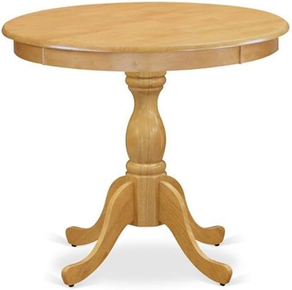 East West Furniture AMVA3-OAK-W 3 Piece Modern Dining Table Set Contains a Round Kitchen Table with Pedestal and 2 Dining Chairs, 36x36 Inch, Oak