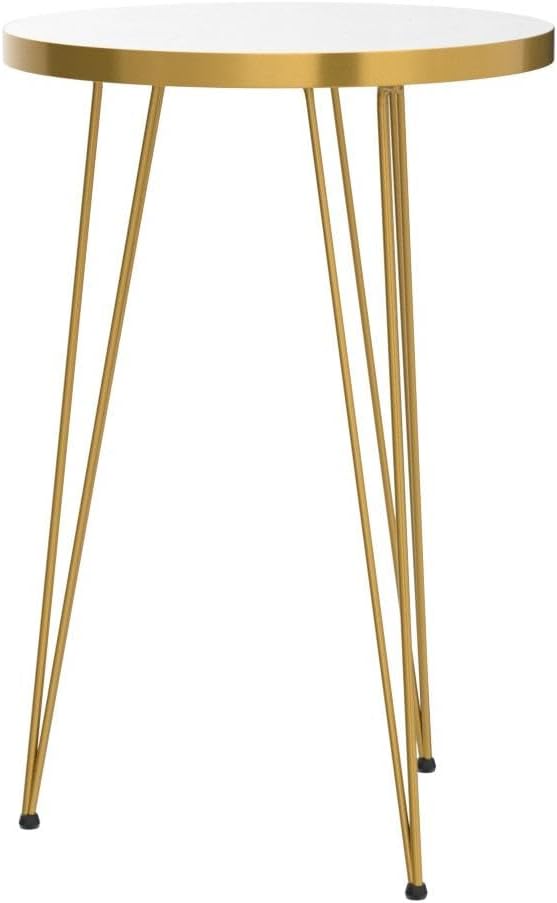PAK HOME - Set of 2 End Table - High Gloss White Marble Look with Gold Metal Legs Round Wood Sofa Side Coffee Tables for Small Spaces, Nightstand Bedside Table for Bedroom, Living Room