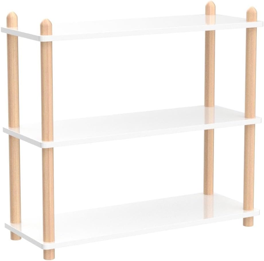 IOTXY 3-Tier Wooden Shelf Bookcase - Modern Open Bookshelf, Free Standing Storage Rack, Multifunctional Display Stand for Home and Office, White, Rectangle