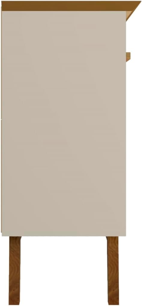 Manhattan Comfort Yonkers Mid Century Modern Sideboard Cabinet with Soft Close Doors, 4 Cubby Storage Spaces, Solid Wood Splayed Legs, Versatile Accent Buffet Stand, Off White/Cinnamon