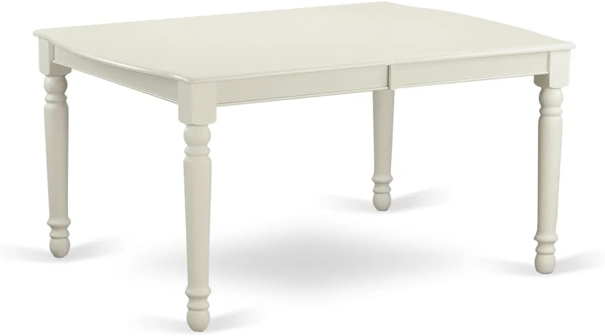 East West Furniture DODA9-LWH-27 9 Piece Modern Dining Table Set Includes a Rectangle Kitchen Table with Butterfly Leaf and 8 Polyester Fabric Upholstered Chairs, 42x78 Inch, Linen White