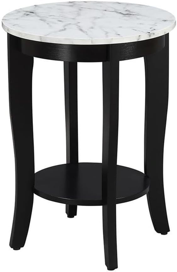 Convenience Concepts American Heritage Round End Table, White Faux Marble / Black