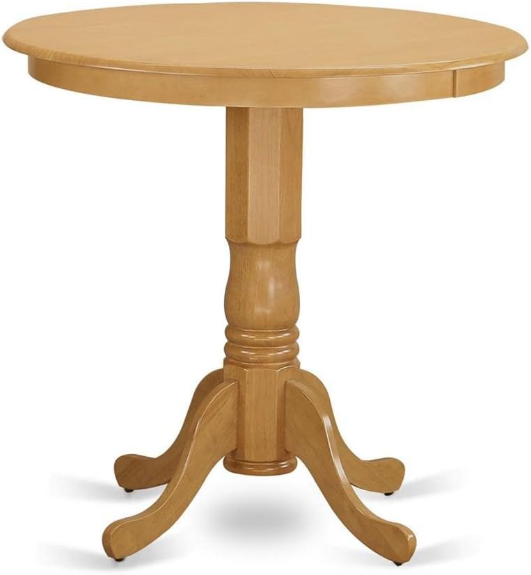 East West Furniture JAPB3-OAK-C 3 Piece Counter Height Pub Set Contains a Round Dining Room Table with Pedestal and 2 Linen Fabric Upholstered Chairs, 36x36 Inch, Oak