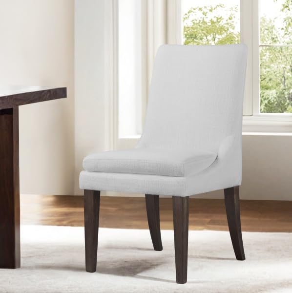 Upholstered Dining Chairs Modern Sidechair Performance Fabric High Back Armlesschair for Diningroom Kitchen,White,Set of 2(1 Box)