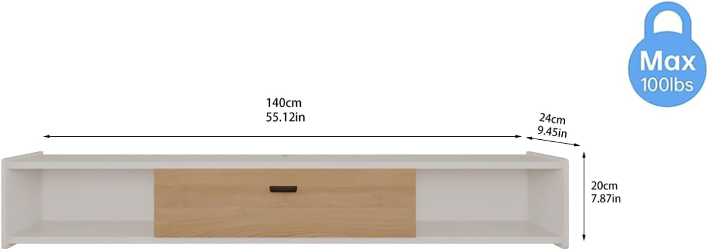 55'' Floating TV Stand,Wall Mounted TV Console,Floating TV Cabinet,Under TV Shelf for Bedroom Living Room(White)