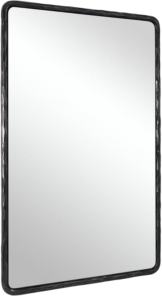 ANDY STAR Hand-Forged Black Bathroom Mirrors for Wall, 24x36 Inch Vintage Solid Steel Metal Frame Bathroom Vanity Mirror, Antique Rounded Rectangle Wall Mirror, Hangs Horizontally or Vertically