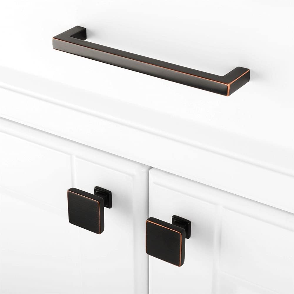 KOOFIZO 20 Pack Oil Rubbed Bronze Cabinet Knobs Bronze Drawer Knobs K08 Square Single Hole Cabinet Pulls for Cabinets Drawer Dresser Cupboard Bedroom Closet Bathroom Vanity