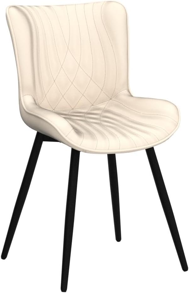 YOUTASTE Dining Chairs Set of 2 Upholstered Mid Century Modern Kitchen Dining Room Chairs Armless Faux Leather Accent Chairs Metal Vanity Lounge Chair with Back for Living Room Bedrooms,Beige
