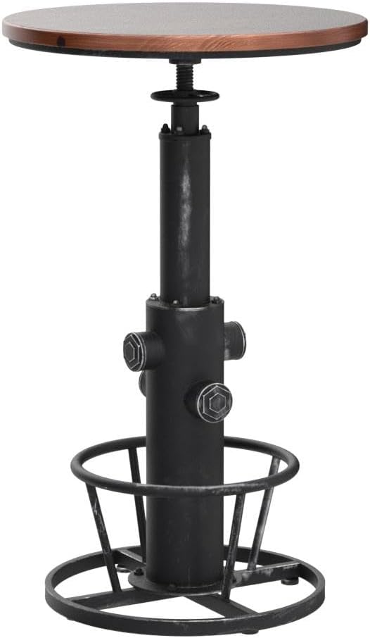 Industrial Bistro Bar Table 38.6-44.4inch Height Adjustable Farmhouse Pub Table for Kitchen Dinning Room Office Swivel Wooden Top