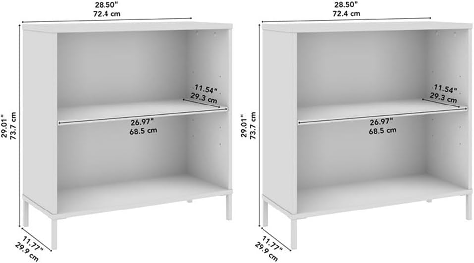 Bush Furniture Essence 2 Shelf Bookcase - Set of 2 in White | Organizers and Shelves for Home Office Workspace, Living Room, Entryway, Bedroom, and Mudroom