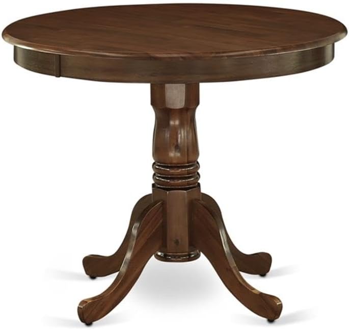 East West Furniture ANDA3-AWA-22 3 Piece Kitchen Table & Chairs Set Includes a Round Dining Table with Pedestal and 2 Polyester Fabric Upholstered Chairs, 36x36 Inch, Antique Walnut