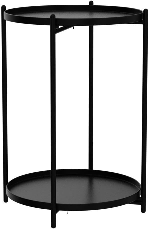 Round Side Table, 2-Tier Small Round Table, Round end Table, Nursery Side Table, with Removable Tray, for Room, Bedroom, Balcony, Living, Sofa, Kitchen, and Office