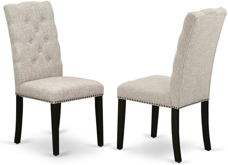 East West Furniture X677EL635-6 6 Piece Dining Room Set Contains a Rectangle Dining Table with X-Legs and 4 Doeskin Linen Fabric Parson Chairs with a Bench, 40x72 Inch, Multi-Color