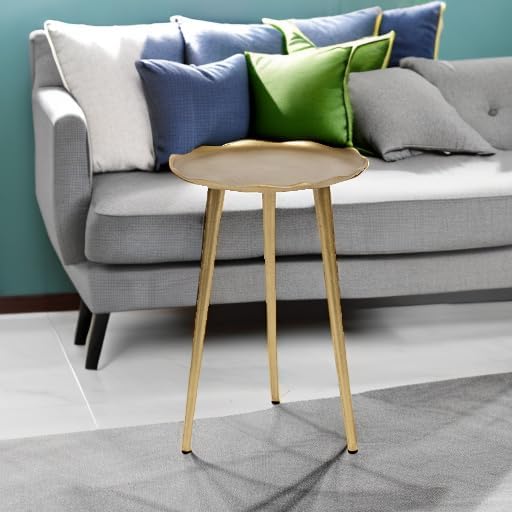 Kate and Laurel Alessia Modern Round Metal Side Table; 15 x 15 x 22; Gold; Decorative Glam Cast Aluminum End Table with Deckled Edge for Bedroom Nightstand or Living Room Accent
