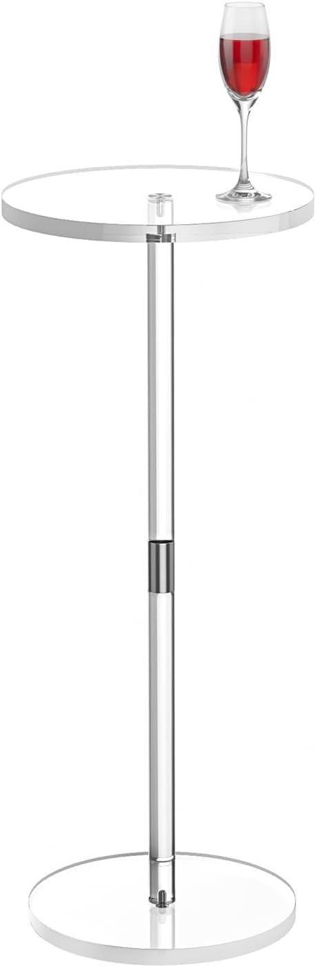 Acrylic Drink Table for Small Spaces, Clear Side Table, 10" L x 10" W x 21.3" H, Round End Table for Living Room, Bedroom, Office, Easy Assembly