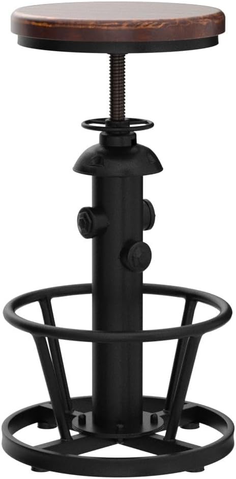 Industrial Bar Stools Kitchen Island Dining Chairs Swivel Wooden Seat Bar Counter Height Adjustable 25-31inch