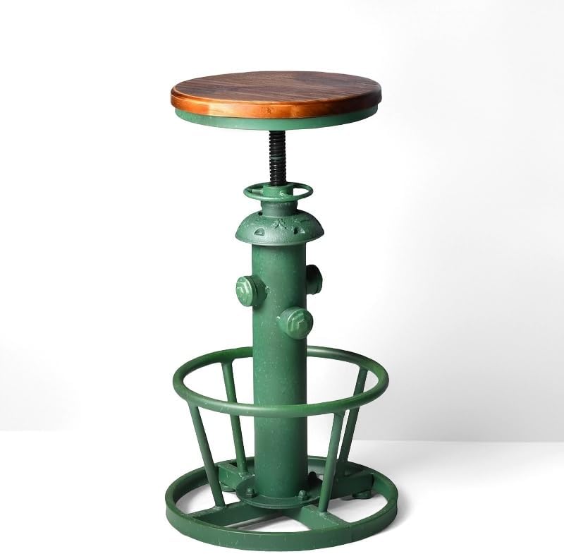 Vintage Bar Stool 24.8-30inch Counter Height Adjustable Industrial Coffee Chair with Swivel Wooden Seat Farmhouse Dinner Stools in Kitchen Dining Room