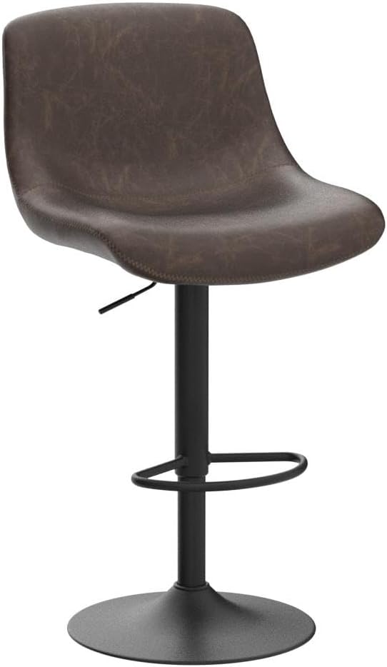 Bar Stools Set of 2, Swivel Counter Height Barstools with Back, Adjustable Modern Bar Chairs, Tall Armless PU Leather Kitchen Island Stool, Brown