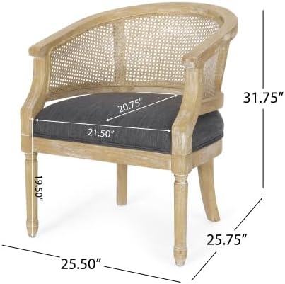 Ball & Cast Accent Chair French Country Lounge Living Room Chairs with Curved Backrest,Cane Webbing Seat w/Upholstered,Seating Furniture for Bedroom,Apartment,Charcoal