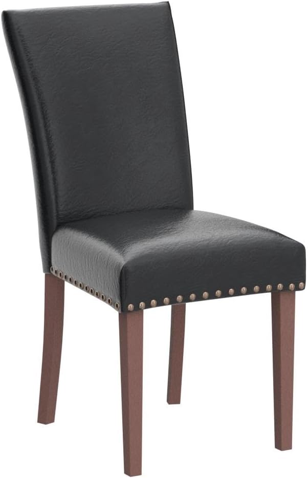 COLAMY Upholstered Parsons Dining Chairs Set of 4, PU Leather Dining Room Kitchen Side Chair with Nailhead Trim and Wood Legs - Black