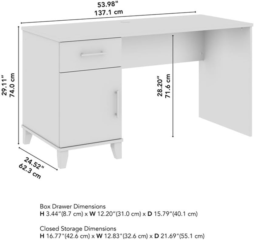 Bush Furniture Somerset 54W Office Desk with Drawer and Storage Cabinet in Storm Gray | Computer Table for Home Office Workspace