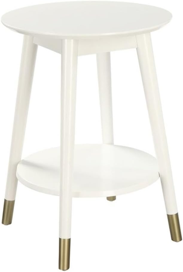 Convenience Concepts Wilson Mid Century Round End Table with Bottom Shelf, White, 17.75 in x 17.75 in x 24 in (D x W x H)