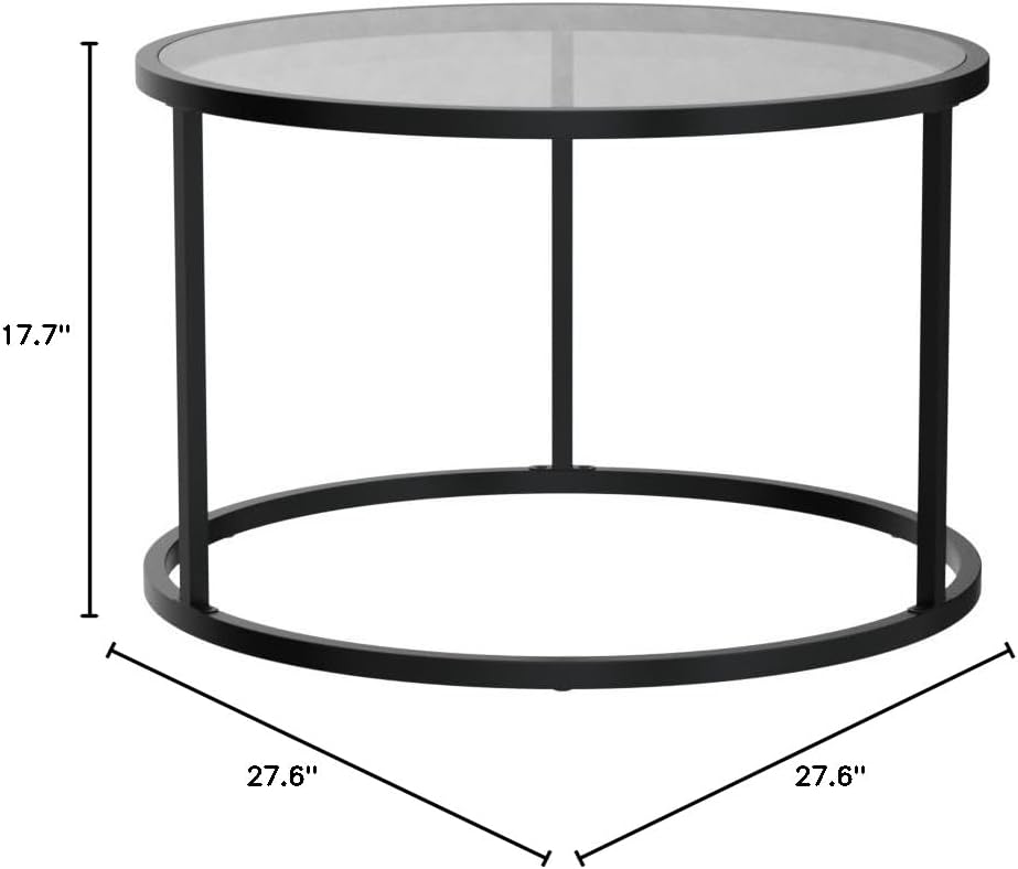 SAYGOER Black Glass Coffee Table Small Round Coffee Tables 27.6In Modern Tempered Glass-Top Accent Center Table for Living Room Home Office Small Space Easy Assembly