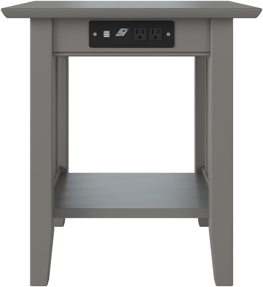 AFI, Mission End Table with Charging Station, Grey
