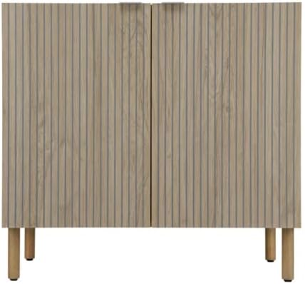 Sango Merk 2-Door Cabinet, Modern Brown Storage Cabinet with Vertical Groove Doors, Adjustable Shelf, Cylindrical Wood Legs, Discreet Metal Finger Pulls, Stylish Furniture for Living or Dining Room