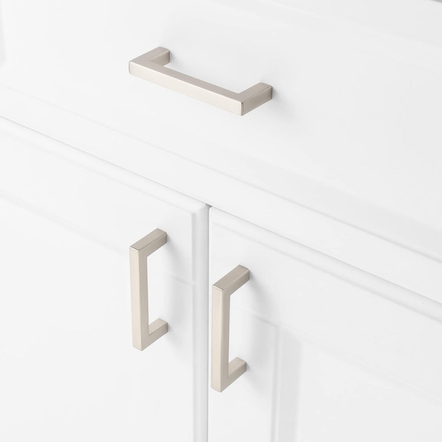 KOOFIZO 30-Pack Solid Square Bar Cabinet Handle - Brushed Nickel Furniture Pull, 3 Inch/76mm Screwhole Distance for Kitchen Cupboard Door, Bedroom Dresser Drawer, Bathroom Wardrobe Hardware