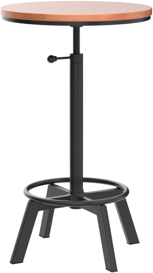 Farmhouse Bar Table 30-35.4inch Height Adjustable Rustic Bistro Pub Table for Kitchen Coffee House Vintage Cocktail Table Swivel Wooden Top