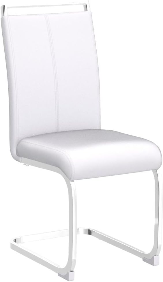 Dining Chairs Set, Kitchen Modern Metal Chairs with Faux Leather Padded Seat High Back and Sturdy Chrome Legs, Chairs for Dining Room (White-1, Set of 4)