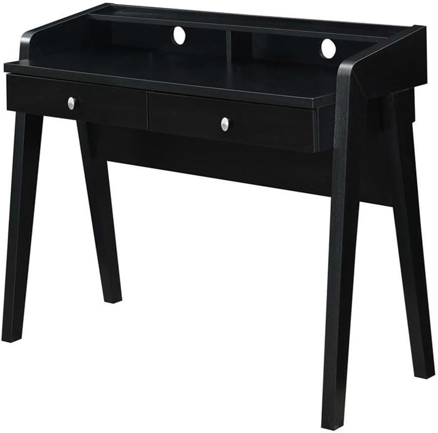 Convenience Concepts Newport Deluxe 2 Drawer Desk with Shelf, Black