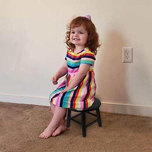 CONSDAN 9-Inch Round Step Stool for Adults & Kids, USA Grown Solid Oak Hardwood, Sturdy Small Foot Stool for Kitchen, Bedroom, Bathroom, Shoe Changing, Plant Stand, Fully Assembled (Black)