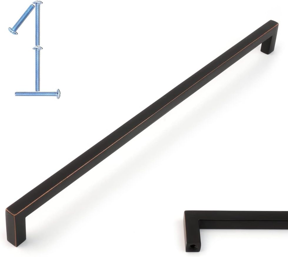 KOOFIZO Solid Square Bar Cabinet Handle - Oil Rubbed Bronze Furniture Pull, 10 Inch/256mm Screwhole Distance, 1-Piece for Kitchen Cupboard Door, Bedroom Dresser Drawer, Bathroom Wardrobe Hardware