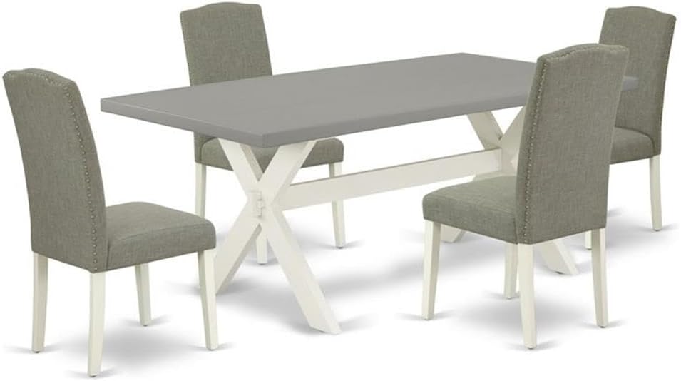 East West Furniture X097EN206-5 5 Piece Dining Table Set Includes a Rectangle Dining Room Table with X-Legs and 4 Dark Shitake Linen Fabric Upholstered Chairs, 40x72 Inch, Multi-Color