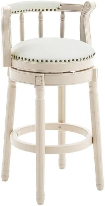 Cow top Leather Wooden Bar Stools, 360 Degree Swivel Bar Height Chair with Backs for Home Kitchen Counter, Morden Chair Barstools (Ivory Wood 1pc-Cream Seat, Bar Height-Seat Height 29.5”)