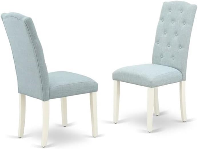 East West Furniture X097CE215-9 9 Piece Kitchen Table Set Includes a Rectangle Dining Table with X-Legs and 8 Baby Blue Linen Fabric Parson Dining Room Chairs, 40x72 Inch, Multi-Color