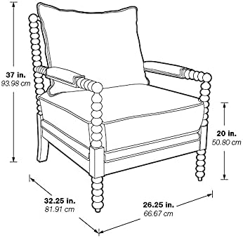 OSP Home Furnishings Fletcher Spindle Accent Chair with Rustic Brown Finish, Linen Upholstery