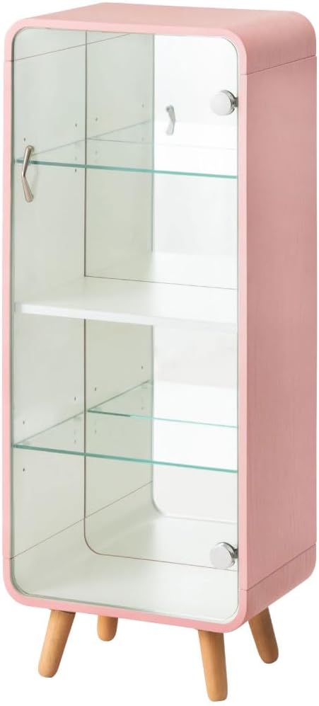 PaletteLife Figurine-Case 4 Tiers Collection-Case Mirror-Backboard Woodgrain Pink BLT-612PK