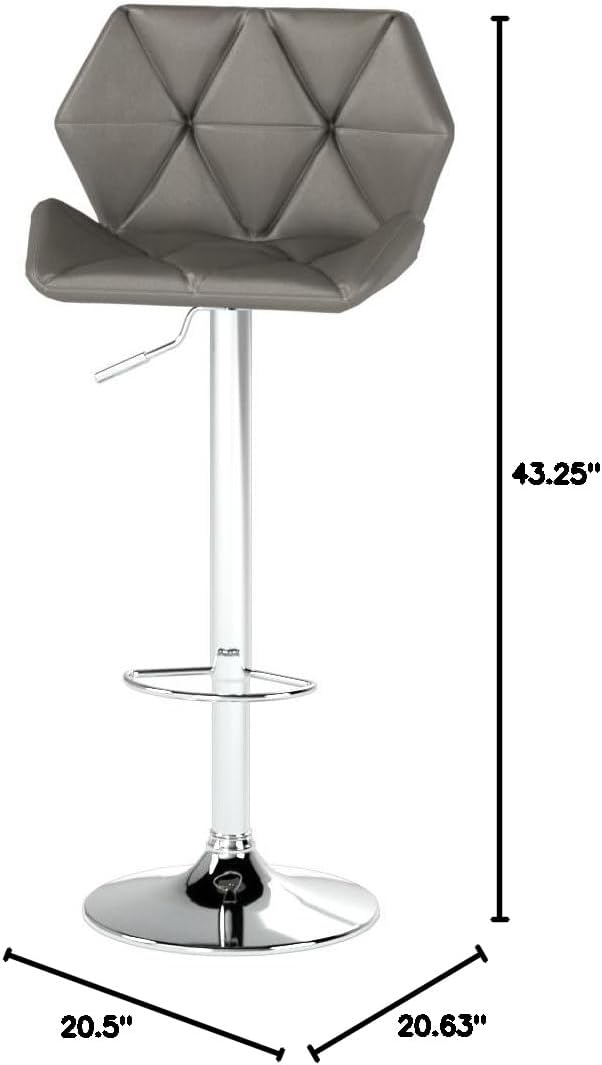 Roundhill Furniture Glasgow Contemporary Tufted Adjustable Height Hydraulic Grey Bar Stools, Set of 2,