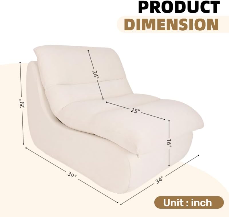 Bean Bag Chair - Memory Foam Bean Bag Chair for Adults, Comfy High-Resilience Single Sofa, Small Space Floor Chair, Chaise Lounge for Living Room, Bedroom (Beige, Cushions)