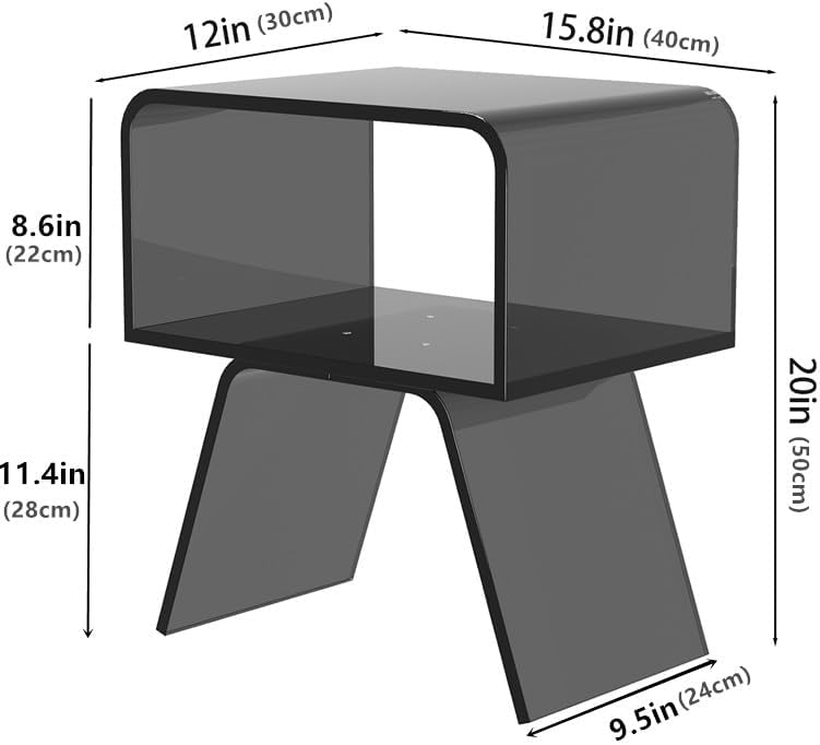 Acrylic Nightstand Side Table Modern nightstand Clear Home Decor Display End Table for Living Room, 12D x 15W x 20H inch