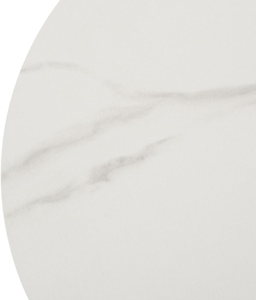 Side Table with Marble Top Metal Black C Shaped End Table Modern Sofa Side End Table Coffee Round Side Desk for Couch Living Room Bedroom