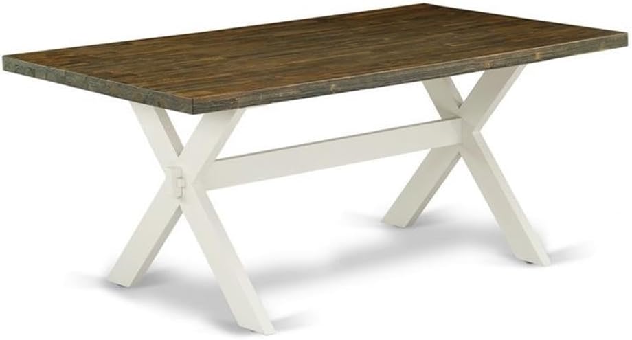 East West Furniture X077MZ001-6 6 Piece Kitchen Table Set Contains a Rectangle Dining Table with X-Legs and 4 Cream Linen Fabric Parson Chairs with a Bench, 40x72 Inch, Multi-Color