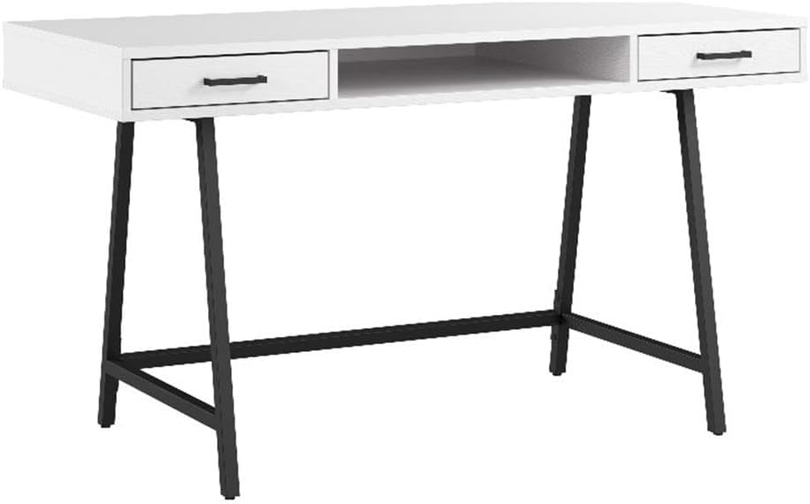 Bush Furniture Steele 54W Writing Desk in Pure White Oak | Computer Table for Home Office Workspace
