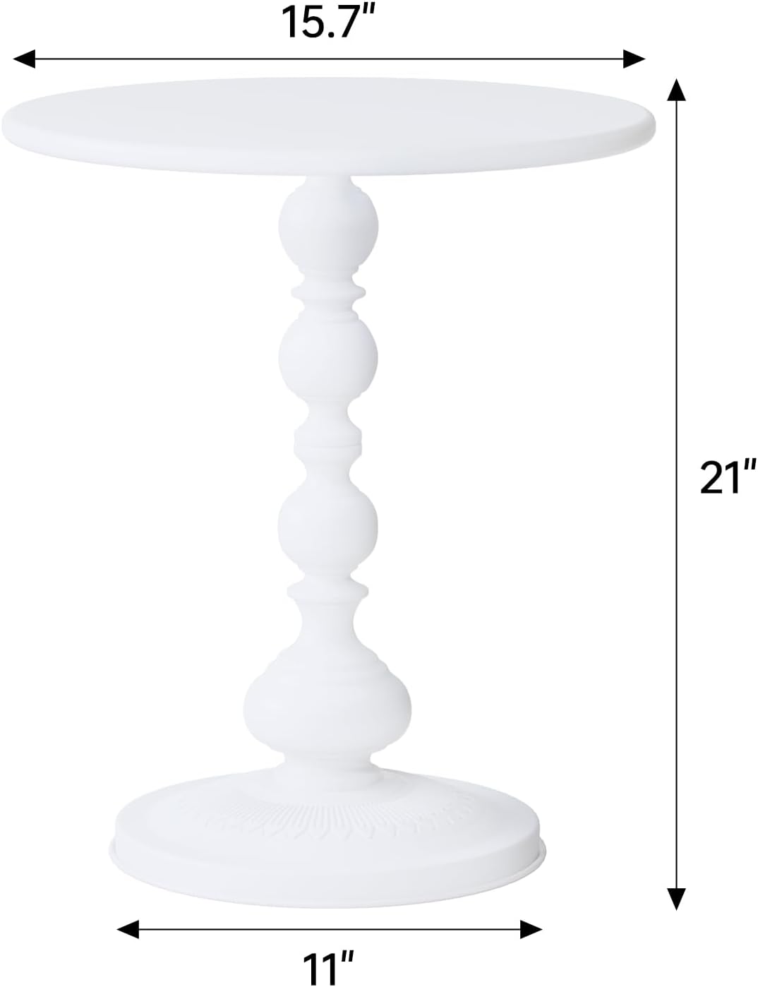 XIV Metal Small Round Side End Table, Vintage Matte Coffee Drink Cocktail Table, Accent Pedestal Table for Living Room Corners and Small Spaces, 21'' Height (White)
