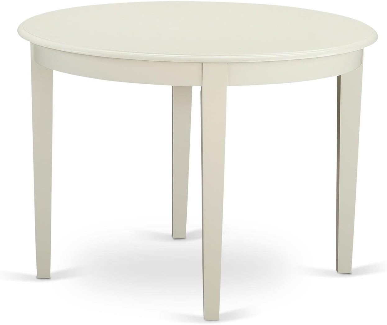 East West Furniture BOAD3-LWH-LC 3 Piece Dining Table Set for Small Spaces Contains a Round Kitchen Table and 2 Faux Leather Kitchen Dining Chairs, 42x42 Inch, Linen White